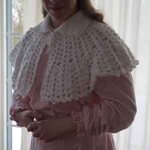 Hand Crocheted Collared Capelet | Shawl | Lacy | Feminine | Wrap | Handmade | White | Shoulder | Collar | Lacy | Evening | Modest | Crochet