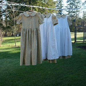 Girls&#39; Short Sleeve Dress Size 1-16 w/Opt. Pinafore, Apron, Bonnet | Choose your Fabric | Prairie | Pioneer | Flower Girl | Modest