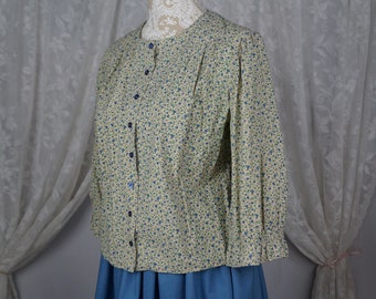 Women's Jewel Blouse | Floral | Pleated Shoulder | Modest | Shirt | Feminine | Puffed Sleeve | Frilly | Floral Blouse | Lady's Blouse | Full