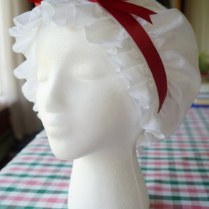 Custom Order Women&#39;s or Girls&#39; Ruffled Dormeuse Cap w/Ribbon Color Choices in 100% Cotton or Linen
