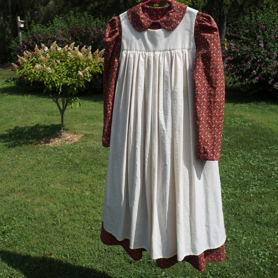 Sleeves Pinafore Etsy or Sizes Dress - Pioneer Bonnet 1-16 Apron Fabric W/opt Flower Muslin Sweet Custom Simply Girl Modest Girls\' Long &