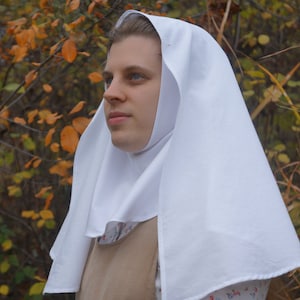 Women&#39;s White or Unbleached Medieval Veil-Back Wimple and/or Veil in Cotton or Linen | Knights & Fair Ladies | Camelot | Ivanhoe|Renaissance