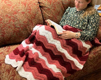 Shaded Ripple Lapghan | Lap Afghan | Small blanket | Handmade | Shades of Pink | Reading | Cuddle | Cozy | Gift | Bookworm|Strawberry Fields