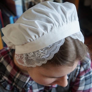 Womens' Lacy Dormeuse Cap | Mob Cap | Night Cap | Day Cap | 18th Century Cap | Lace Edged Cap | Colonial Cap | Historical Cap | Williamsburg