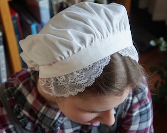 Womens' Lacy Dormeuse Cap | Mob Cap | Night Cap | Day Cap | 18th Century Cap | Lace Edged Cap | Colonial Cap | Historical Cap | Williamsburg