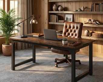 Escritorio rústico grande con estructura metálica, mesa de ordenador moderna, estación de trabajo para oficina en casa, escritorio de escritura, escritorio de estudio ejecutivo