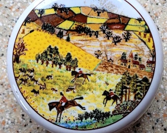 Tarro de cerámica Patum Peperium con tapa estampada – Escena de caza del zorro – Tarro de cerámica vintage para salsa de caballero – Artículo de colección de menaje de cocina británico