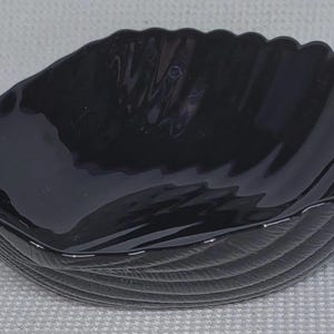 Set of 4 Black Scalloped Dishes – 6" Vintage Side Plates, Mid-Century Style Tableware