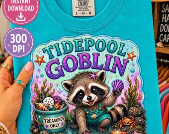 Tidepool Goblin Raccoon PNG, Coastal Summer Beach Shirt Design (Digital Download)