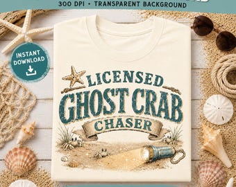 Ghost Crab Chaser PNG | Funny Beach Shirt Design | Coastal Summer Sublimation PNG Download