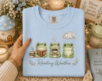 Cozy Frog Reading Weather PNG | Watercolor Coffee Lover Bookworm Design (Digital Download)