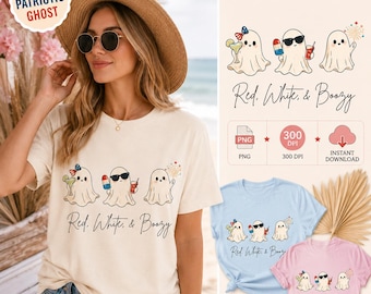 Red White Boozy Ghost PNG, Patriotic Summer Shirt Design (Digital Download)