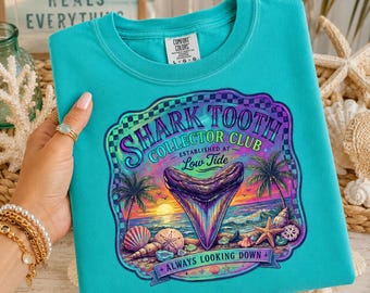 Shark Tooth Collector Club PNG, Retro Beach Summer Design (Digital Download)