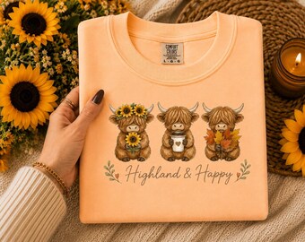 Highland Cow PNG | Watercolor Sunflower Cows (Digital Download)