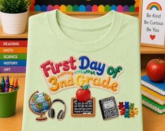 First Day of 3rd Grade PNG | Embroidery Style Back to School Design (Digital Download)