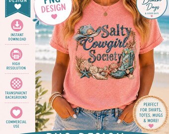 Salty Cowgirl Society PNG | Coastal Western Boot Sublimation Design (Digital Download)