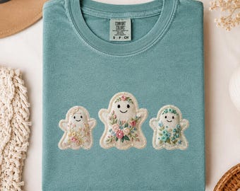 Floral Ghost Trio PNG | Embroidered Cottagecore Halloween Design (Digital Download)