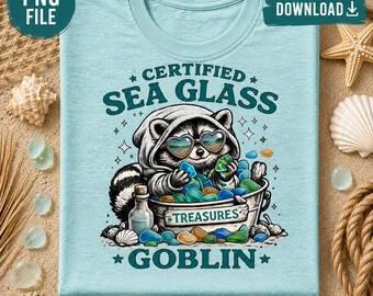 Sea Glass Goblin PNG | Coastal Raccoon Sublimation Design (Digital Download)