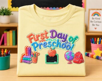 First Day of Preschool PNG | Embroidery Style School Design (Digital Download)