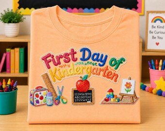 First Day of Kindergarten Embroidery PNG | Back to School Sublimation Design (Digital Download)