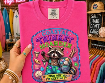 Coastal Trinket Hoarder Raccoon PNG | Beach Lover Summer Shirt Design (Digital Download)