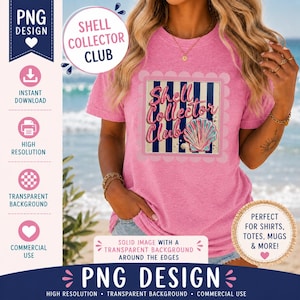 Shell Collector Club PNG | Preppy kuststrandgrafik | Sublimeringsdesign för sommarskjortor