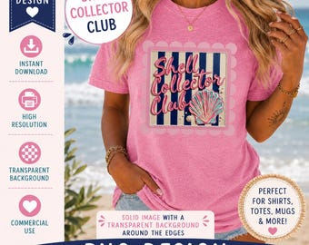 Shell Collector Club PNG | Preppy Coastal Beach Graphic | Summer Shirt Sublimation Design