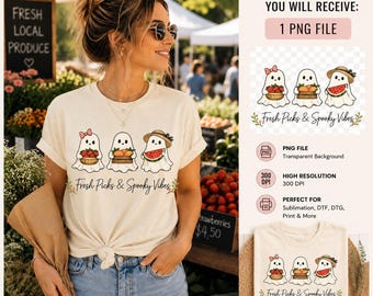 Farmer Market Ghost PNG, Fresh Picks Spooky Vibes Sublimation Design (Digital Download)