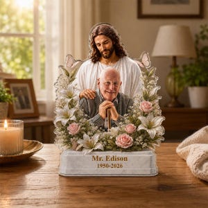 Custom Photo Jesus Protecting Keepsake - Personalized Custom Shape Acrylic Plaque - Memorial Gift for Loss of Loved One, Grandparents