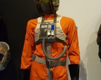 X-Wing Pilot Cosplay Kostüm | Rebellenallianz Fluganzug mit weißer Flakweste | Orangefarbener Overall