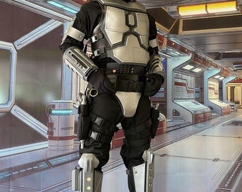 Schwarzer mandalorianischer 3-teiliger Fliegeranzug mit Flakweste | Star Wars Cosplay Kostüm | Individuelles Kopfgeldjäger Outfit