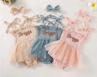 Pelele tutú personalizado para bebé niña, conjunto con nombre bordado a medida, accesorio para fotos de recién nacida