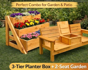 Paquete de planos para banco de exterior con almacenamiento y jardinera de 3 niveles (PDF digital)