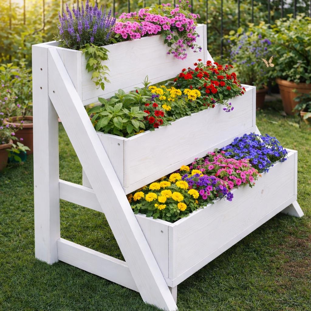 3 Tier Leaning Planter Box Plans | DIY Tiered Garden Flower Box ...