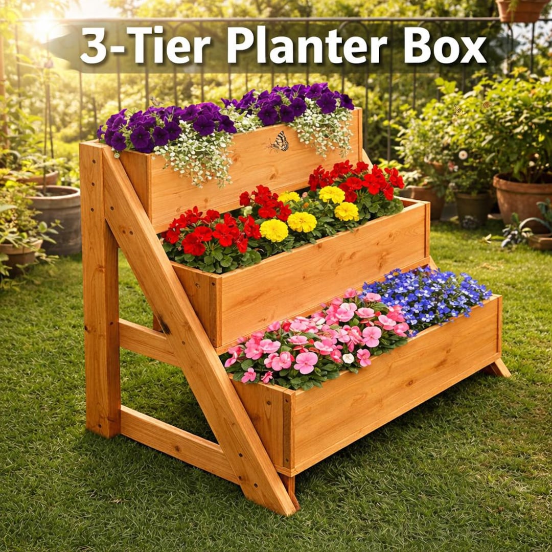 3 Tier Leaning Planter Box Plans | DIY Tiered Garden Flower Box ...