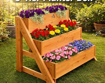 3 Tier Leaning Planter Box Plans | DIY Tiered Garden Flower Box (Digital Download)