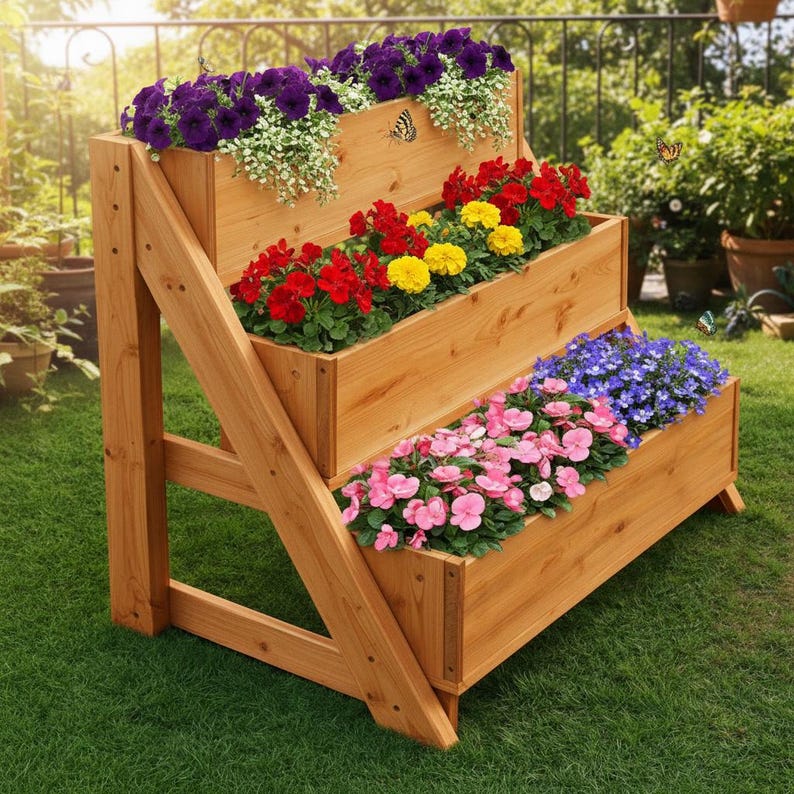 3 Tier Leaning Planter Box Plans | DIY Tiered Garden Flower Box ...