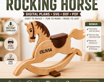 Personalized Wooden Rocking Horse CNC Plans (Digital Download - svg, dxf, pdf)
