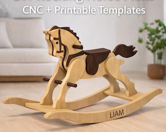Planos para construir un caballito mecedor de madera: construcción de un juguete vintage, plantillas en PDF + archivos CNC (descarga digital)