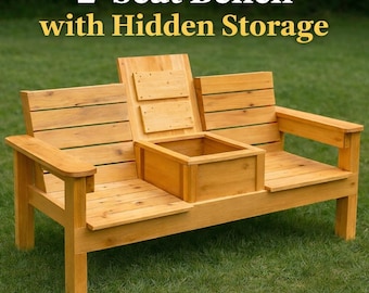 Banco de exterior de 2 plazas con almacenamiento central integrado (para armar uno mismo) – Planos digitales en PDF