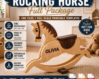 Rocking Horse Plans | CNC DXF SVG Files, Printable Templates | Vintage Toy Build (Digital Download)
