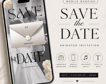 Bearbeitbar Save The Date Videoeinladung, Vorlage für mobile Hochzeitseinladungen, Digital Save The Date, Canva Hochzeit einladen, Telefoneinladung