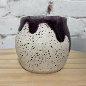 Speckled Clay Pot with Dripping Purple Glaze – Wheel Thrown Ceramic Home Decor