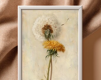 Dandelion Botanical Wall Art Print, Vintage Oil Painting Style Floral Decor, Cottagecore Nature Print | B#16