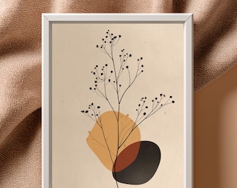 Minimalist Botanical Branch Print, Neutral Beige Wall Art, Wabi Sabi Home Decor, Abstract Organic Nature Japandi Art Poster | B#54