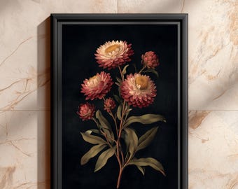 Dark Botanical Print, Vintage Dark Floral Wall Art, Moody Antique Farmhouse Home Decor, Wildflower Cottagecore Nature Print | B#25.1