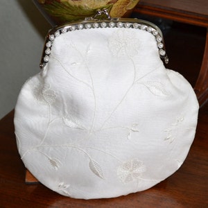 White Wedding Clutch , White Silk Beaded Clutch , Embroidered Clutch