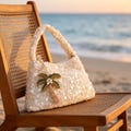Ivory White Sequin Hobo Handbag, Vintage Beaded Palm Tree Charm Shoulder Bag,Summer Beach Evening Purse,Bridal Wedding Party Mini Clutch Bag product logo