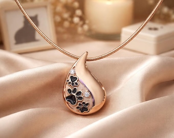 Rose Gold Paw Print Cremation Urn Necklace – Pet Memorial Keepsake Pendant