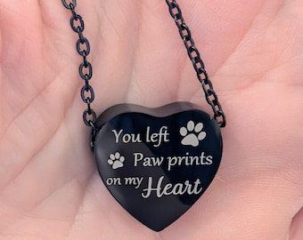 Heart Dog/Cat Cremation Urn Necklace – Black Stainless Steel Pet Memorial Keepsake Pendant